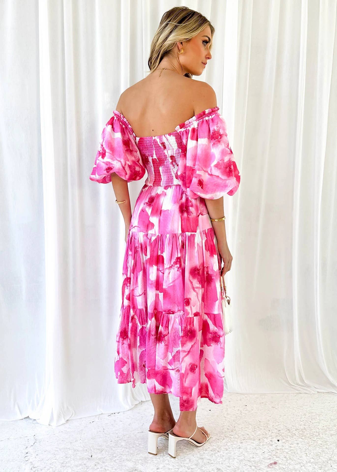 PRINT FRENCH CAKE DRESS WITH PUFF SLEEVES