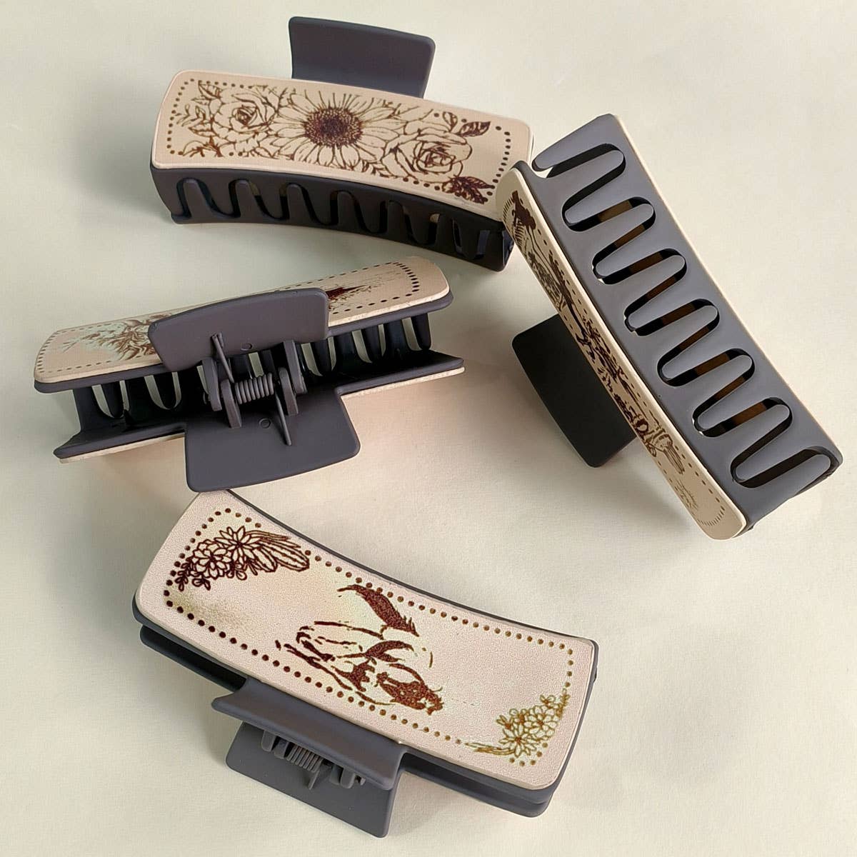 Cactus Print Leather Hair Claw Clip, Western Style_CWAHA0606