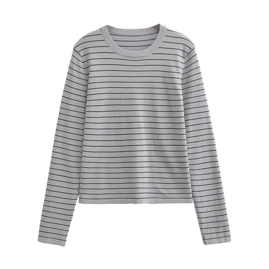 SLIM LONG-SLEEVED STRIPED STRETCH SWEATER