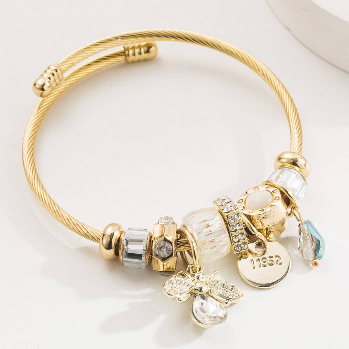 Butterfly Heart Beaded Steel Bracelet for Her_CWMM8477