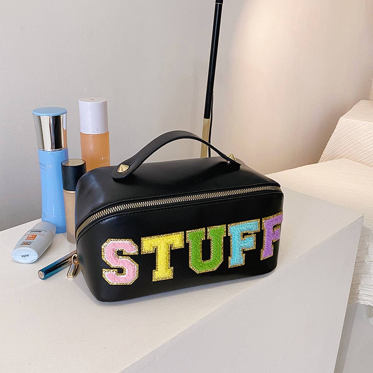 NEW FASHION CREATIVE LETTER FLAT PU COSMETIC BAG_CWAB4449