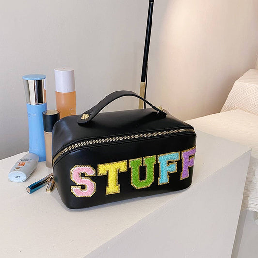 NEW FASHION CREATIVE LETTER FLAT PU COSMETIC BAG_CWAB4449