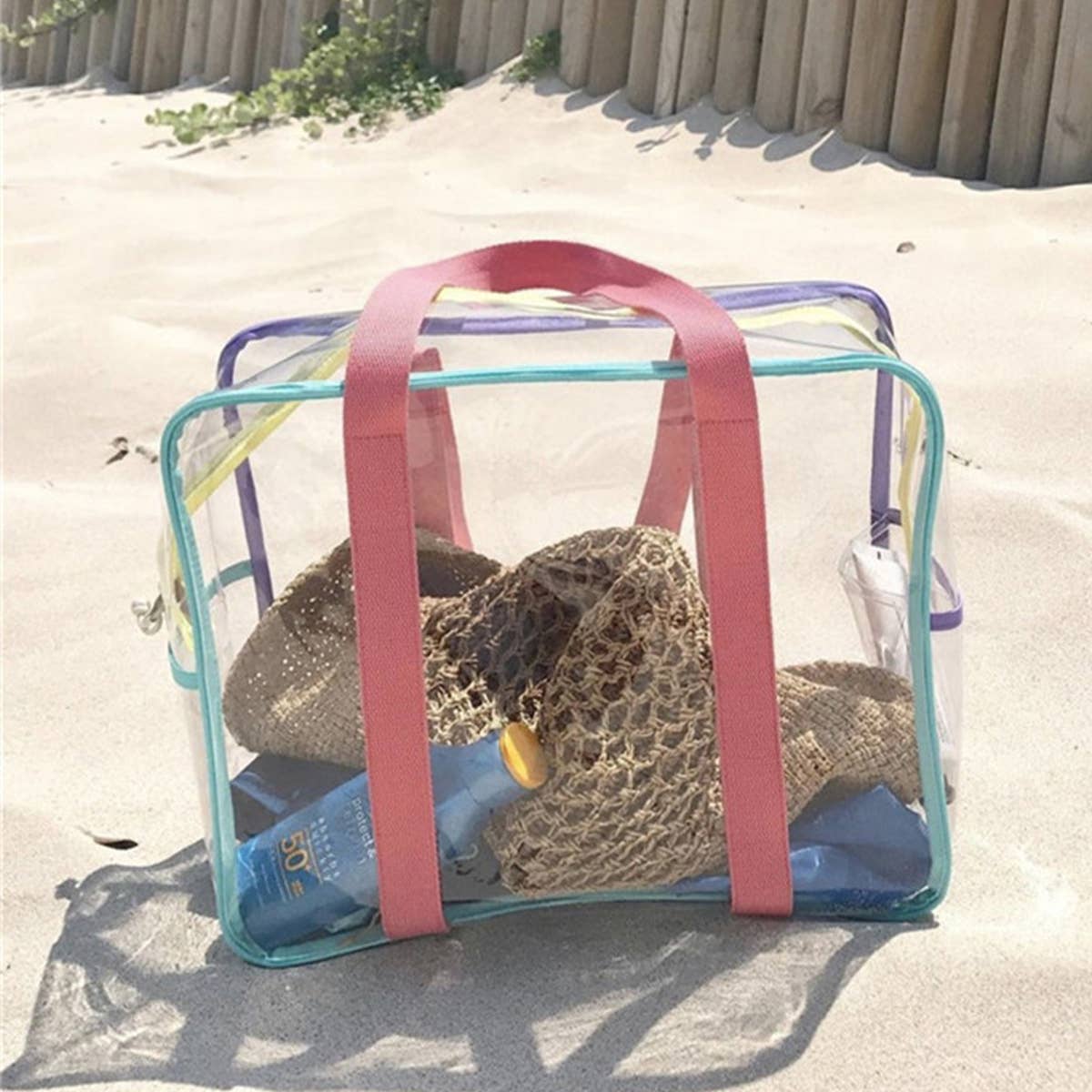 TRANSPARENT BEACH BAG WITH COLORFUL SHOULDER STRAPS_CWAB1923