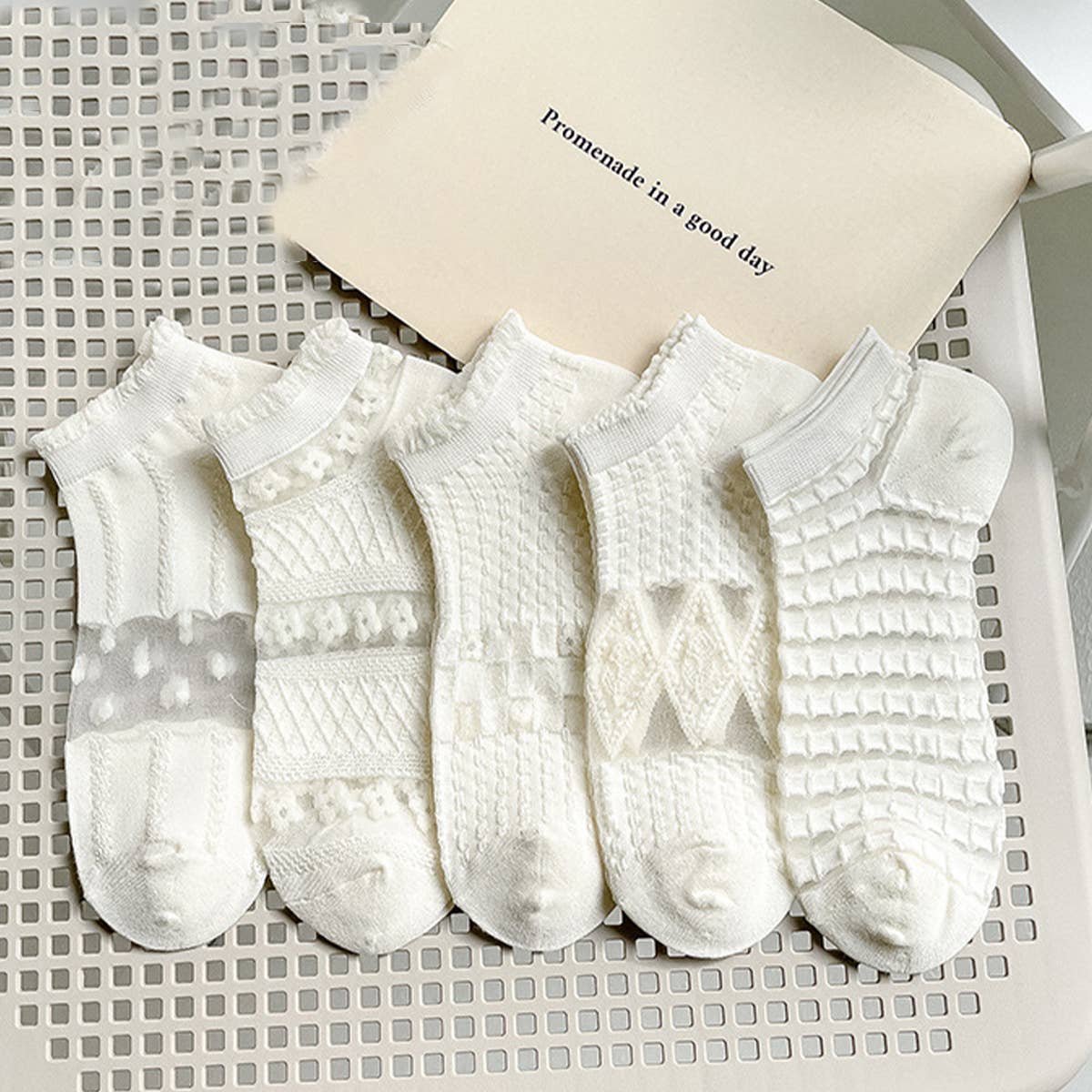 WHITE BOAT SOCKS HOLLOW MESH INVISIBLE SOCKS