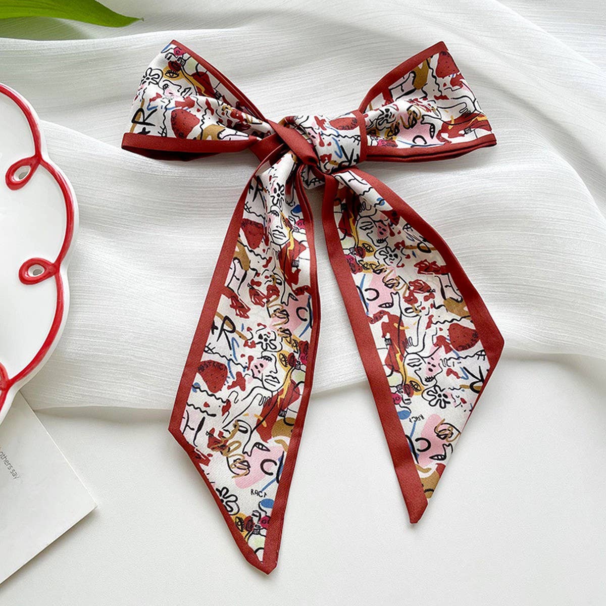 Red Skinny Twilly Scarf ??Hair  Ribbon Accessory_CWASC1981