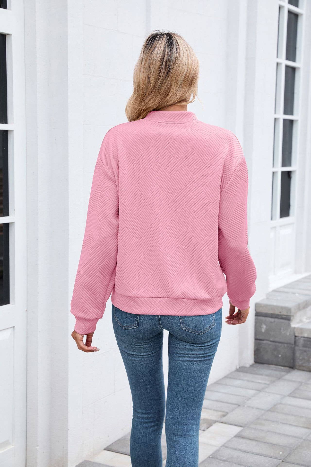 Solid-color round-neck zipper loose jacket