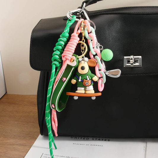 Cute Cartoon Skateboard Bulldog Keychain Charm