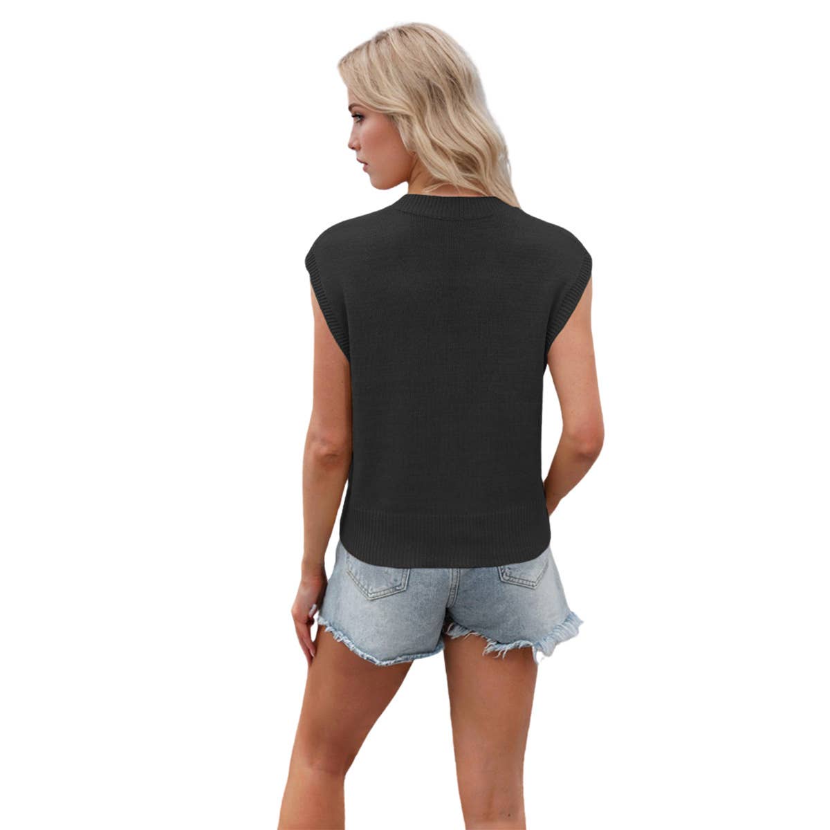 Stylish casual deep V-neck knit solid color vest