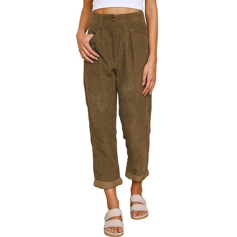 Solid-color corduroy loose straight-leg trousers