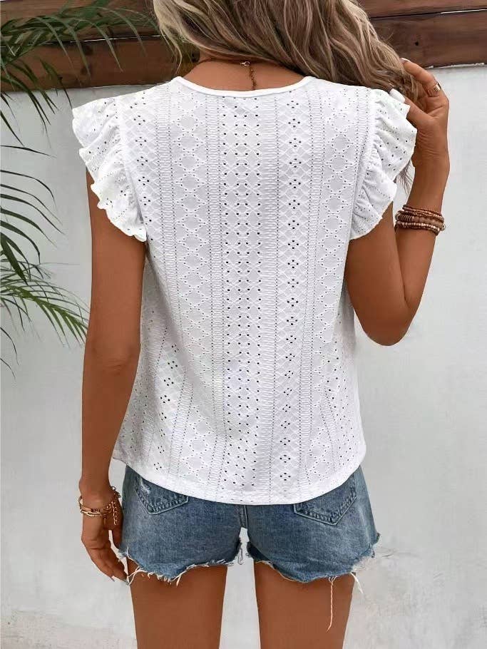 Round-neck casual lotus leaf short-sleeved Top