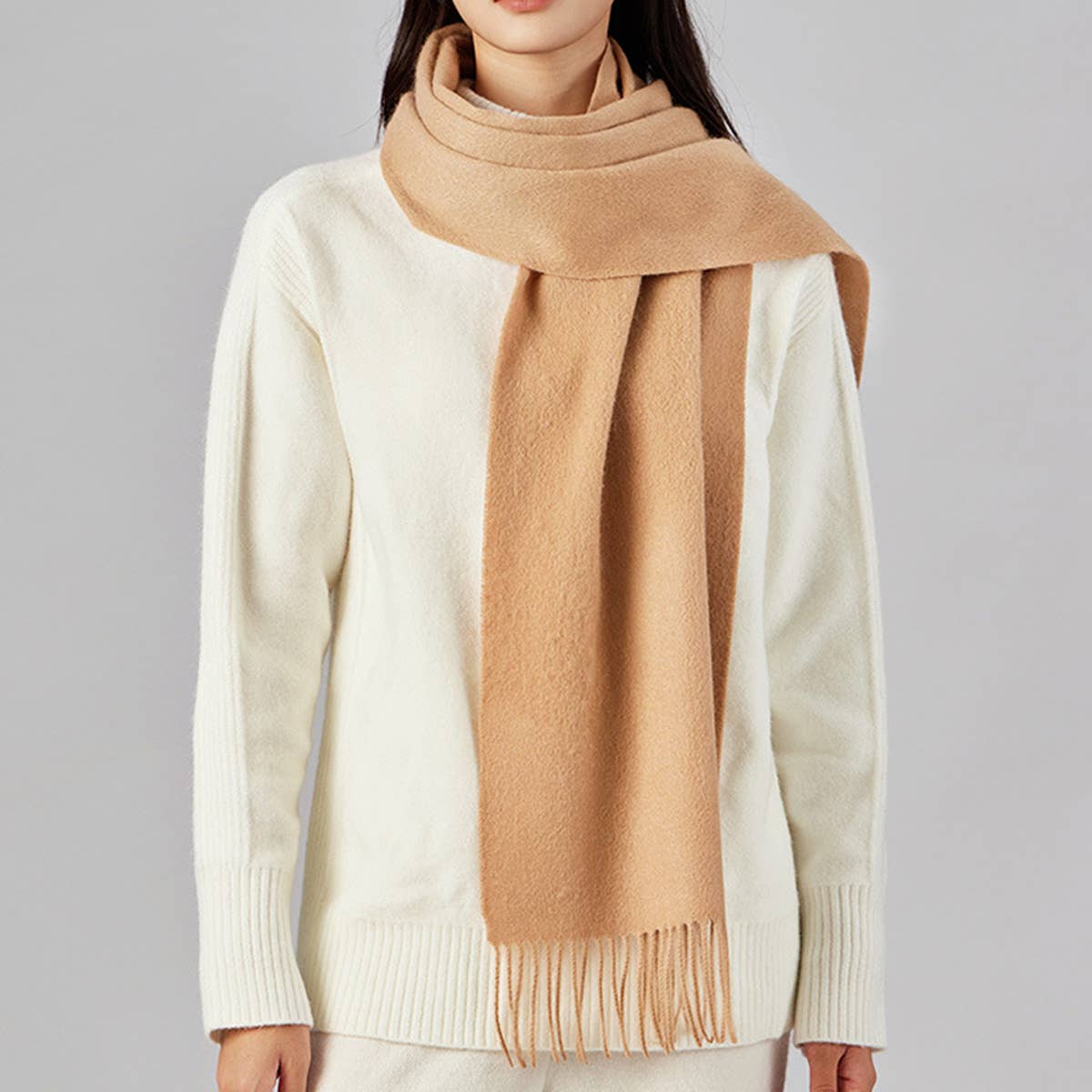 100% Wool Solid Scarf ??Elegant Unisex Spring Wrap_CWASC1093