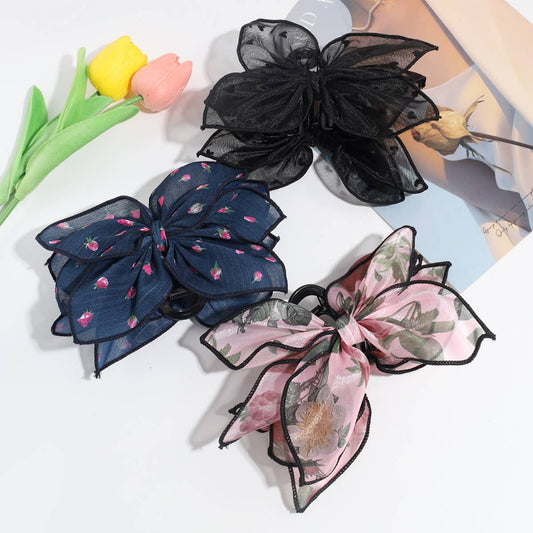 ELEGANT ARTISTIC FLOWER LOVE MESH BOW HAIRPIN