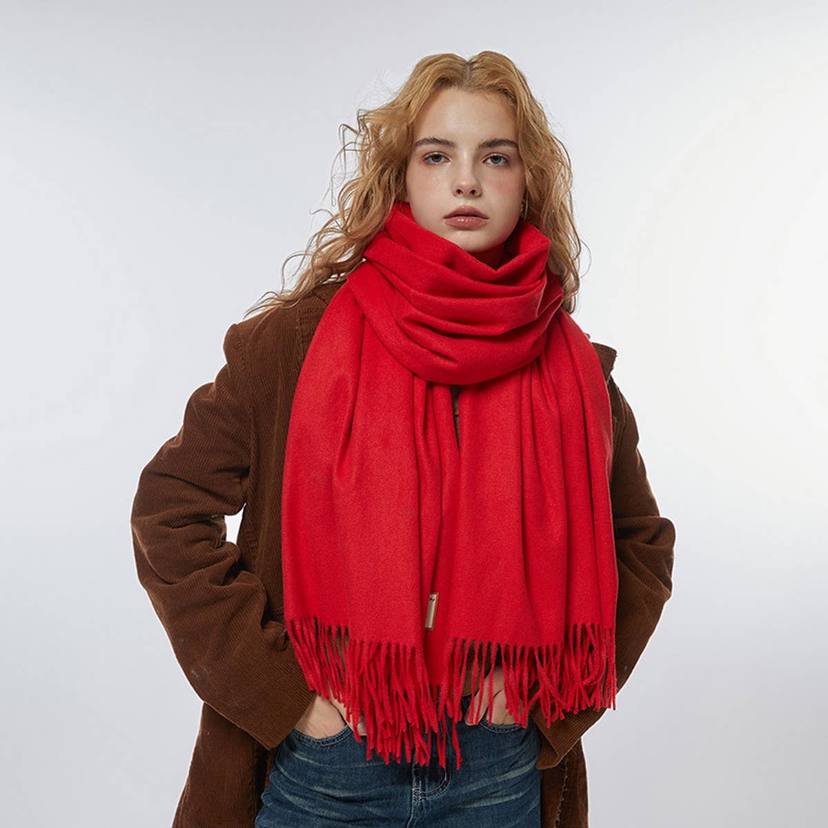 Wool Blend Solid Scarf-Soft Thick Bear Label Wrap_CWASC2338