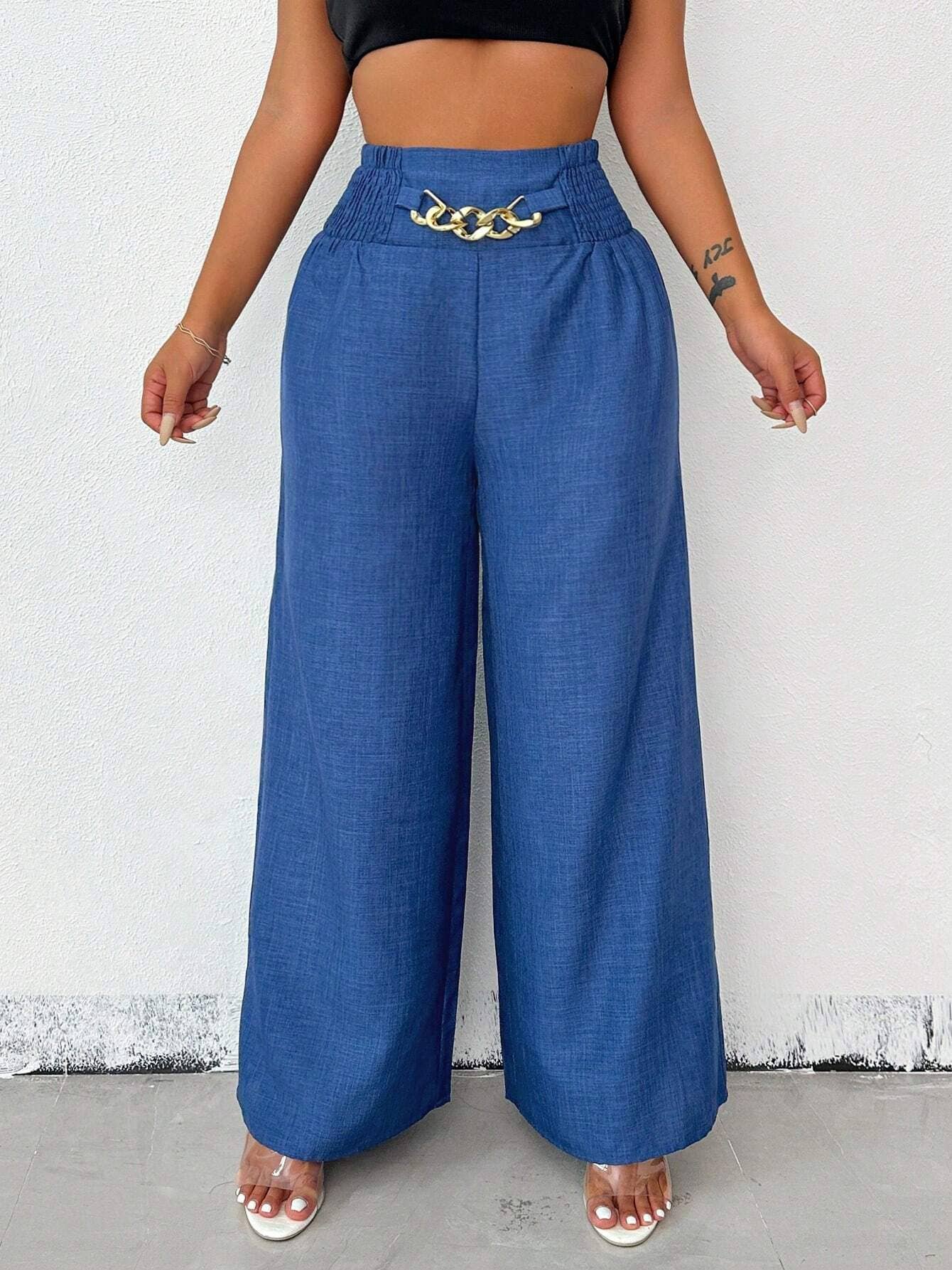 Stylish retro high-waisted slacks with wide legs