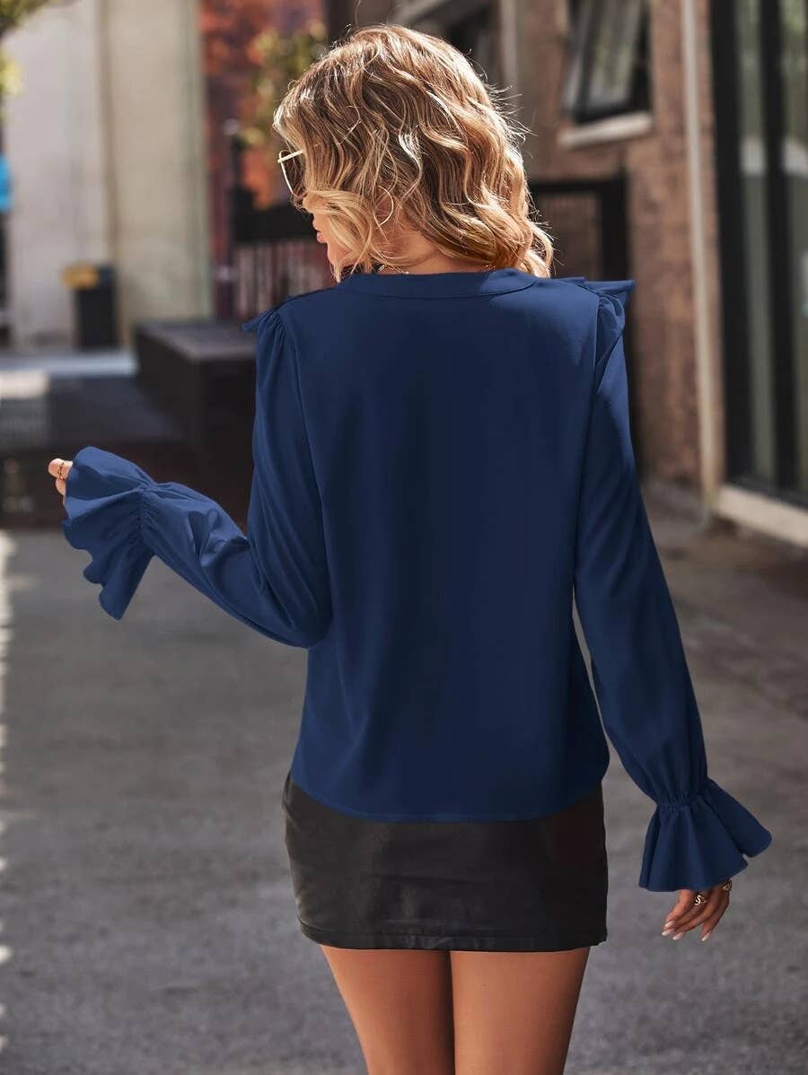 V-NECK RUFFLED ELEGANT BLOUSE LADY