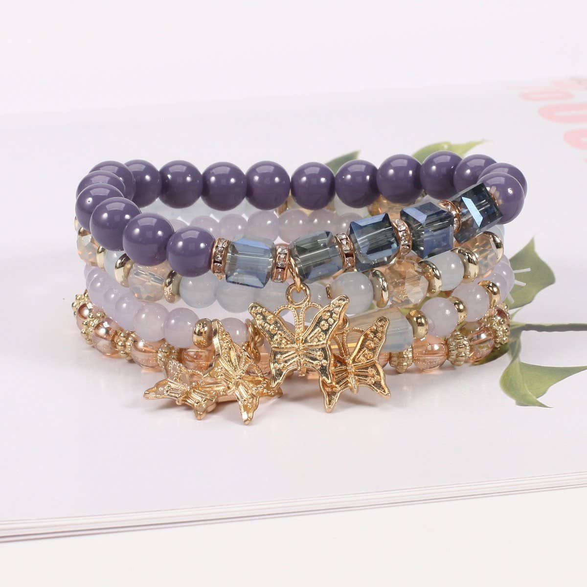 CWMM10435_BOHO BUTTERFLY CRYSTAL BEADED BRACELET SET 4PCS