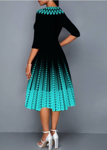 POSITIONING PRINT STYLE MID-SLEEVE WAIST DRESS