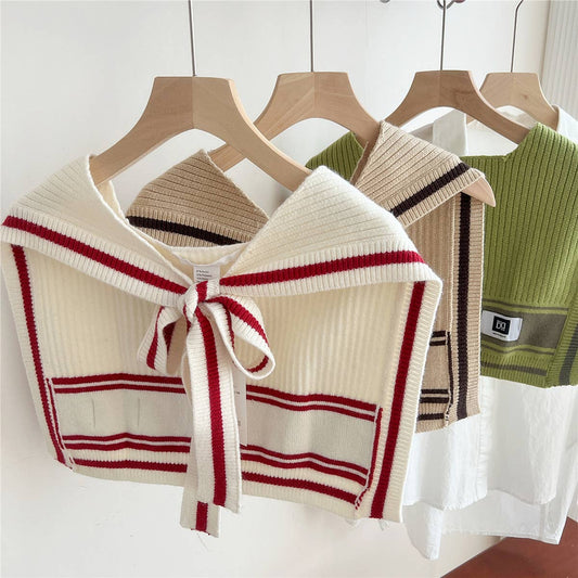 Knit Knot Shawl ? Striped Collar Wrap for Women