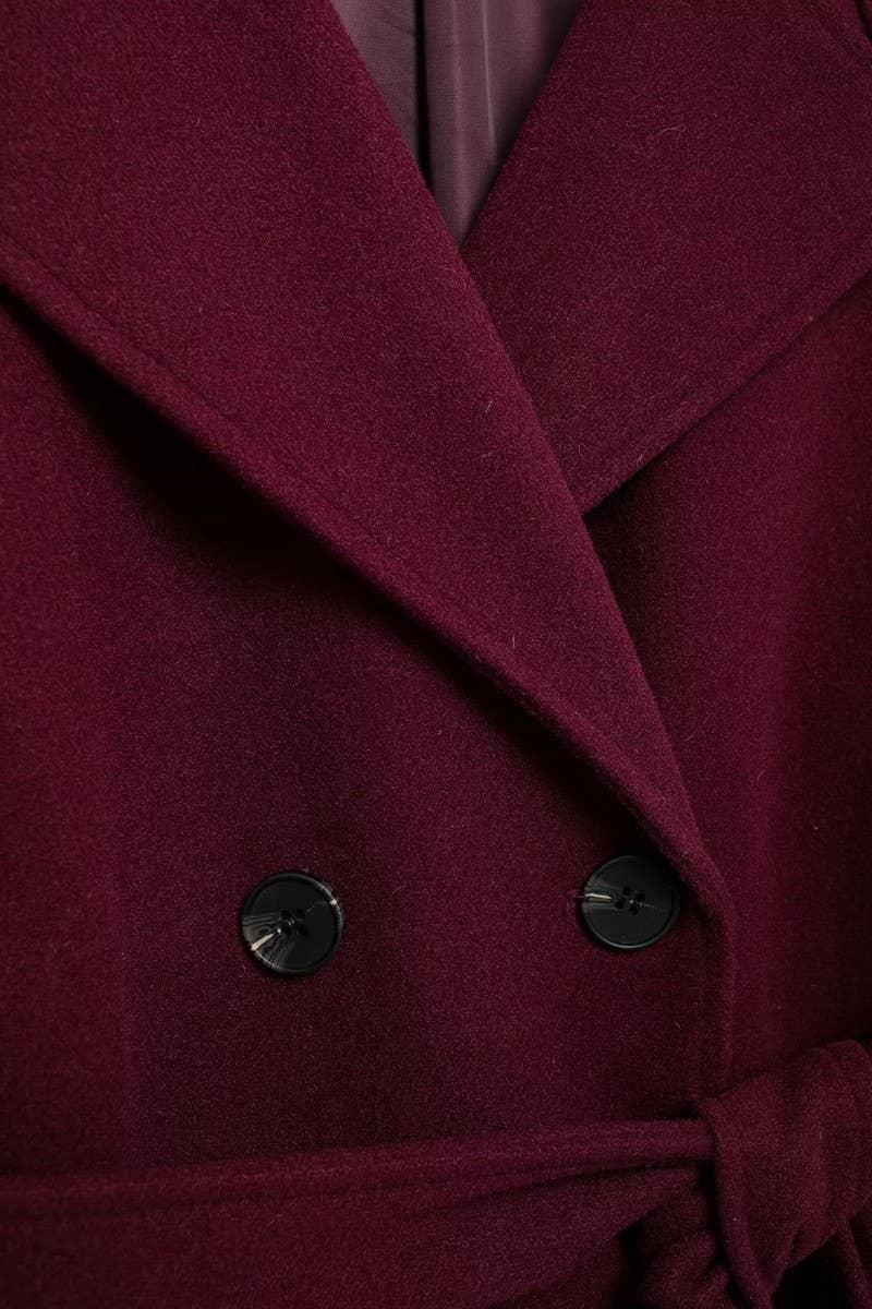 CWOCO1093_SOLID COLOR DOUBLE-BREASTED LAPEL COAT