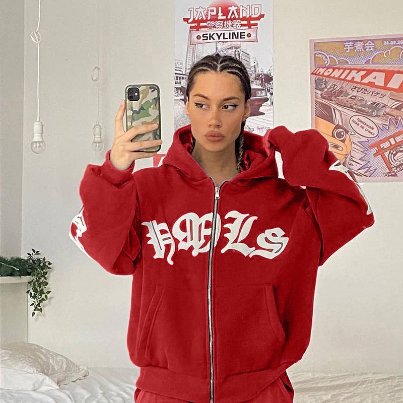 STREET HOODED FOAM PRINT ZIPPER HOODIE