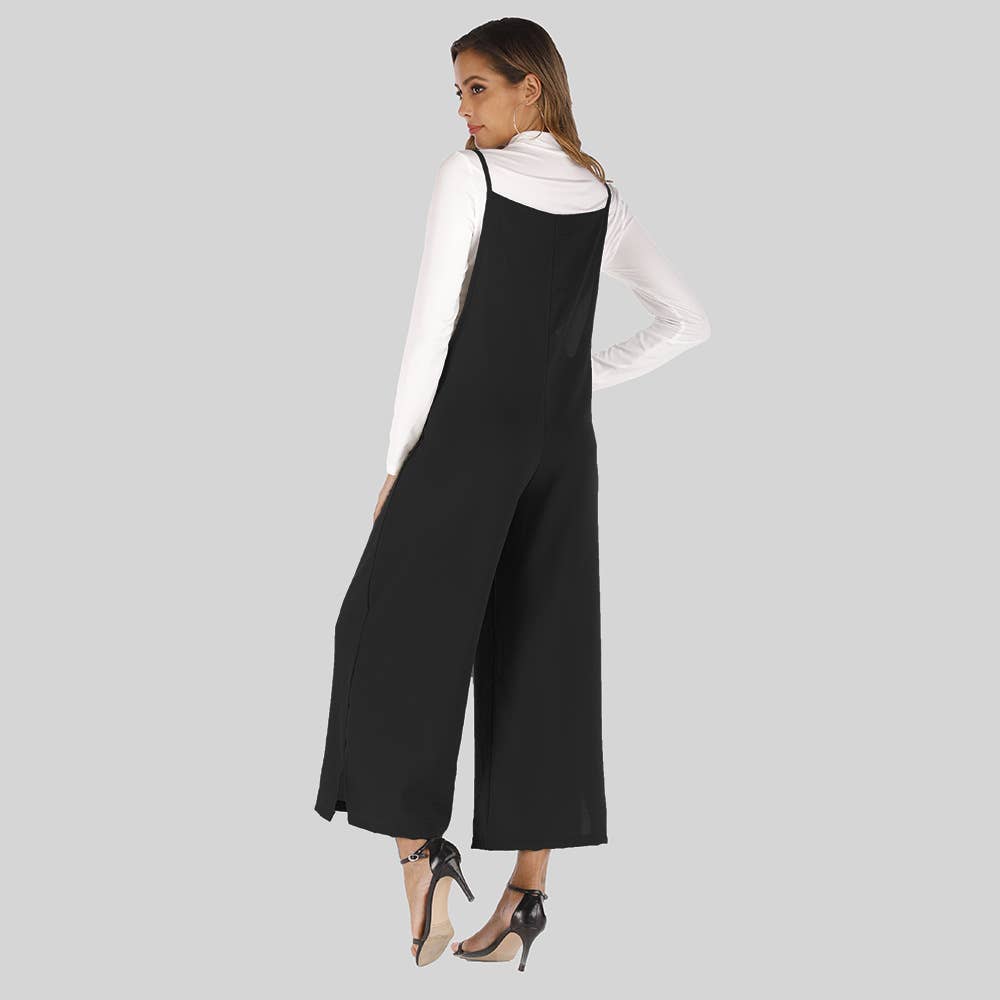 Solid-color straight-leg overalls jumpsuit