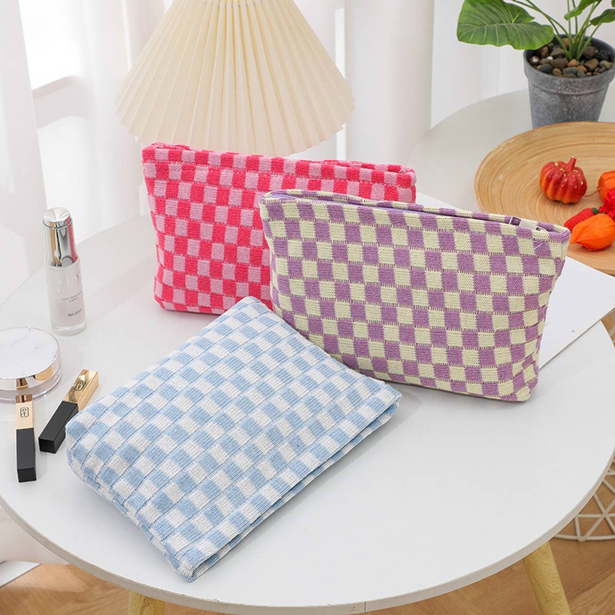KNITTED CHECKERBOARD MAKEUP BAG PEN BAG_CWAB1210