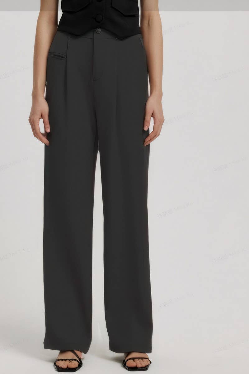 CWBLP2095_HIGH WAIST SLIM STRAIGHT DRAPED DRESS PANTS