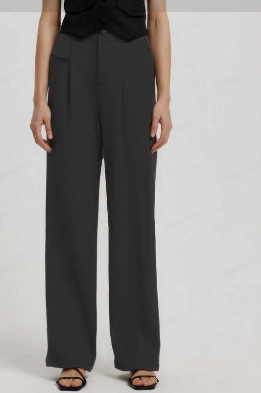 CWBLP2095_HIGH WAIST SLIM STRAIGHT DRAPED DRESS PANTS
