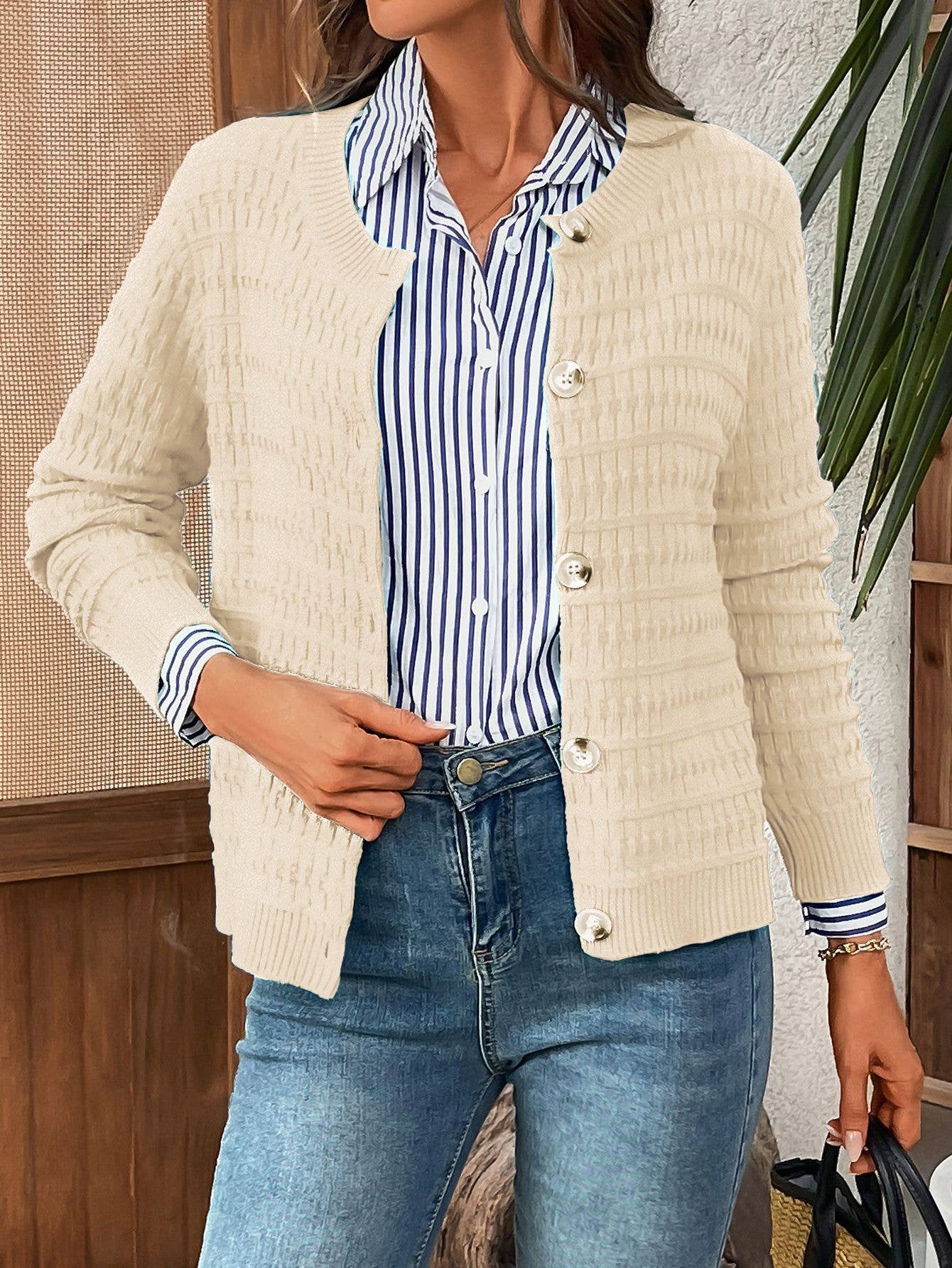 Solid-color commuter knitted casual Cardigan