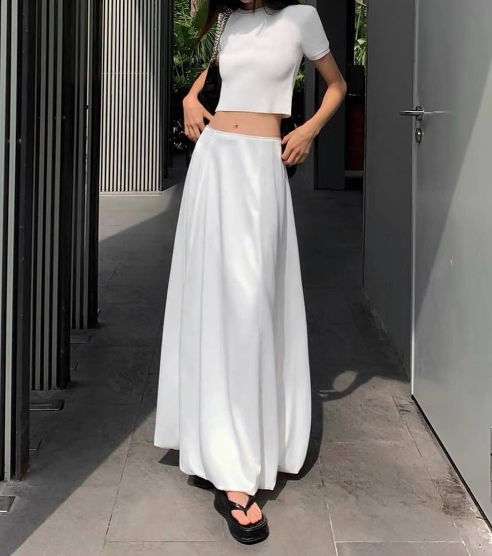 Elegant satin solid color tulip midi skirt