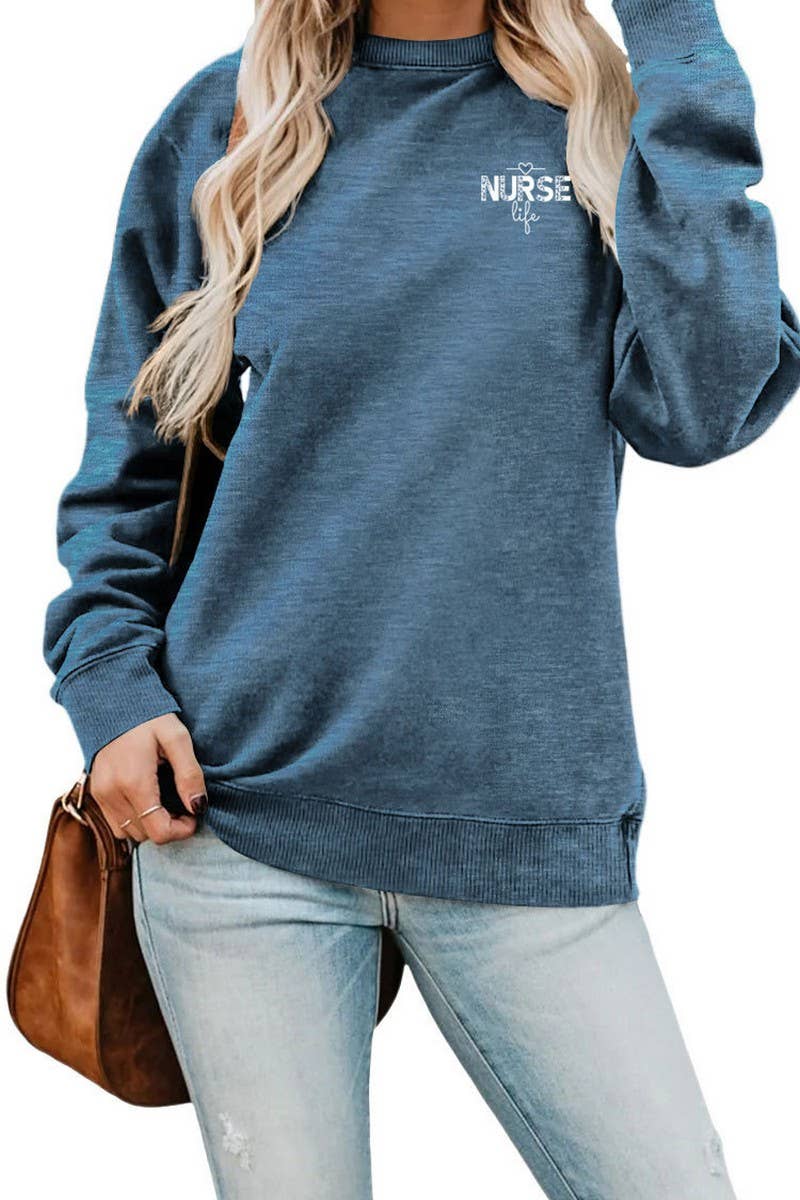WOMEN NURSE PRINTING RIBBED OVERSIZED PULLOVER_CWTSTL0459