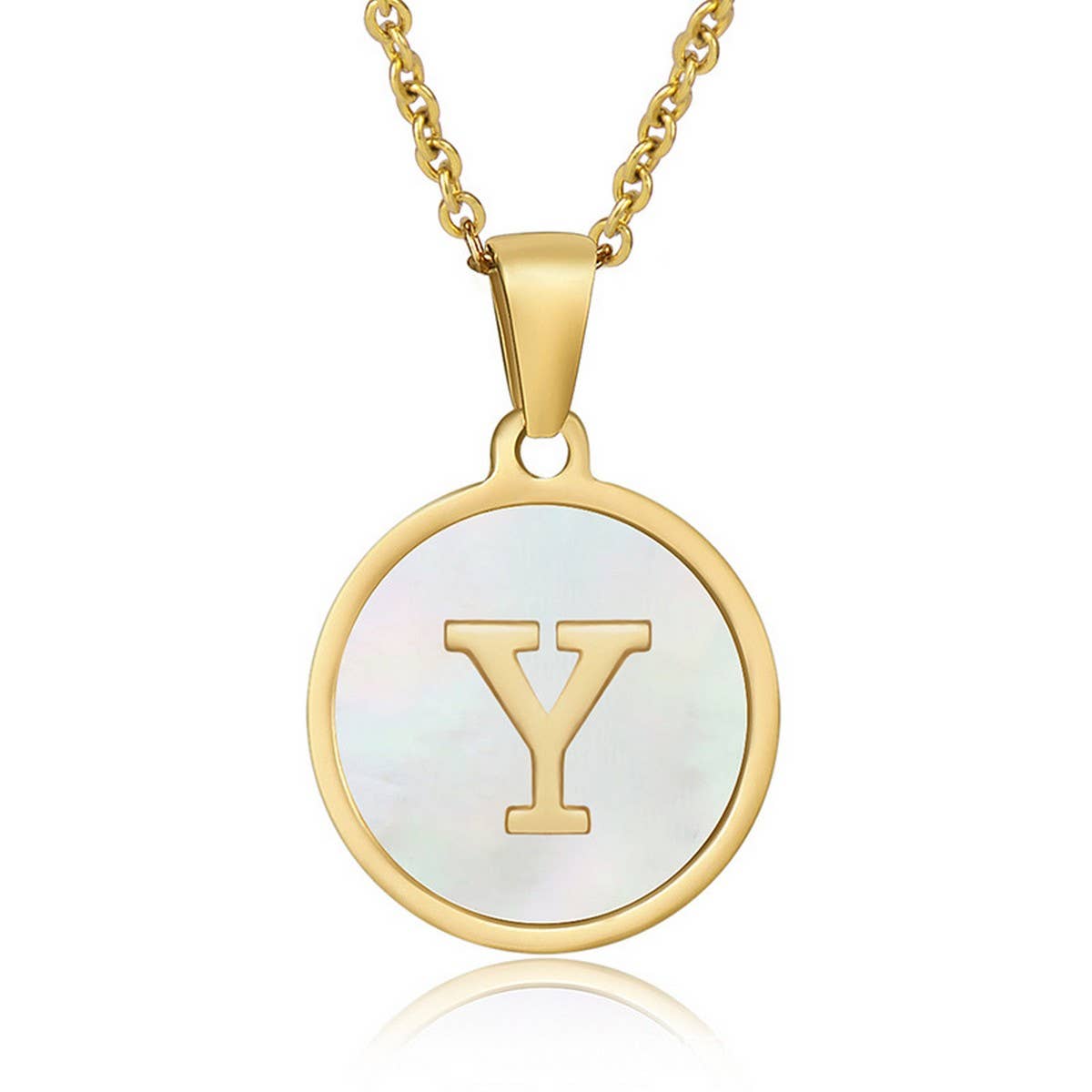 CIRCULAR SHELL ENGLISH LETTER PENDANT NECKLACE