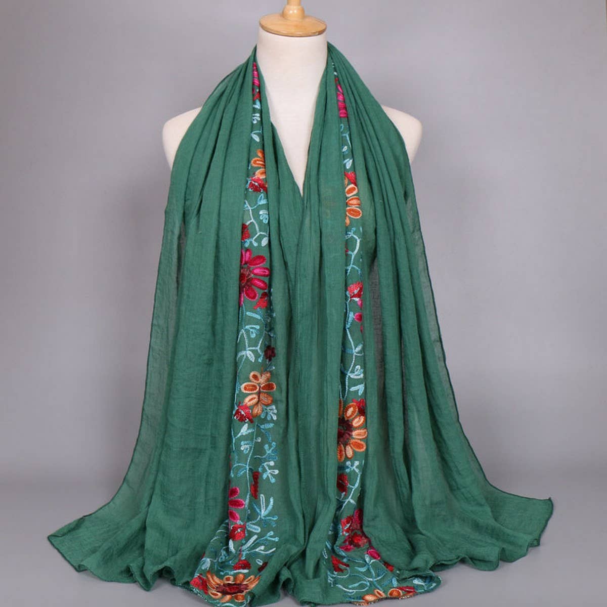 EMBROIDERED COTTON SCARF LONG VEIL SHAWL