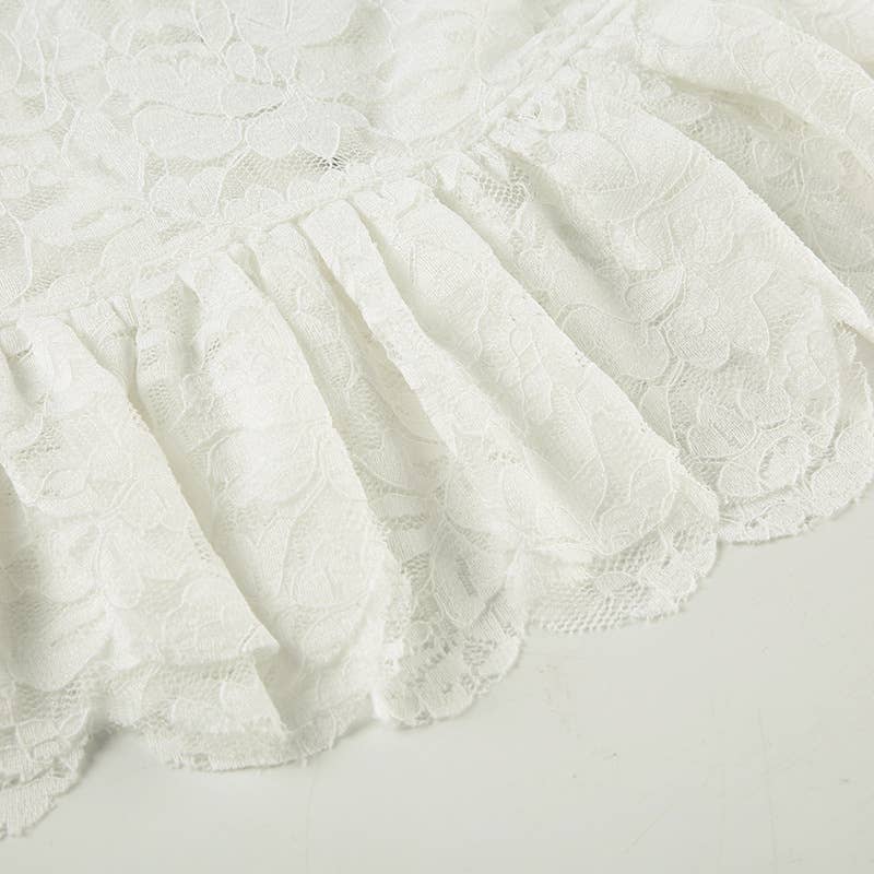 Square collar flared sleeve lace shirt of top