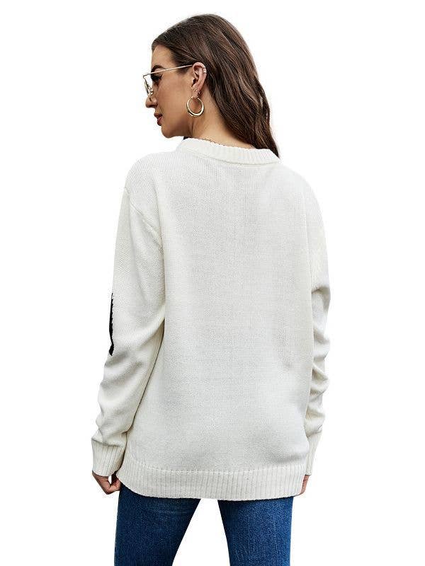 LETTER JACQUARD CASUAL SLOUCHY PULLOVER SWEATER