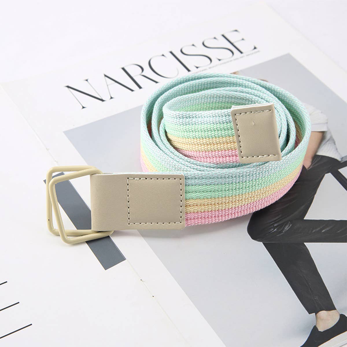 CWABE0948_STRIPED SIMPLE ALL-MATCH DOUBLE BUCKLE BELT