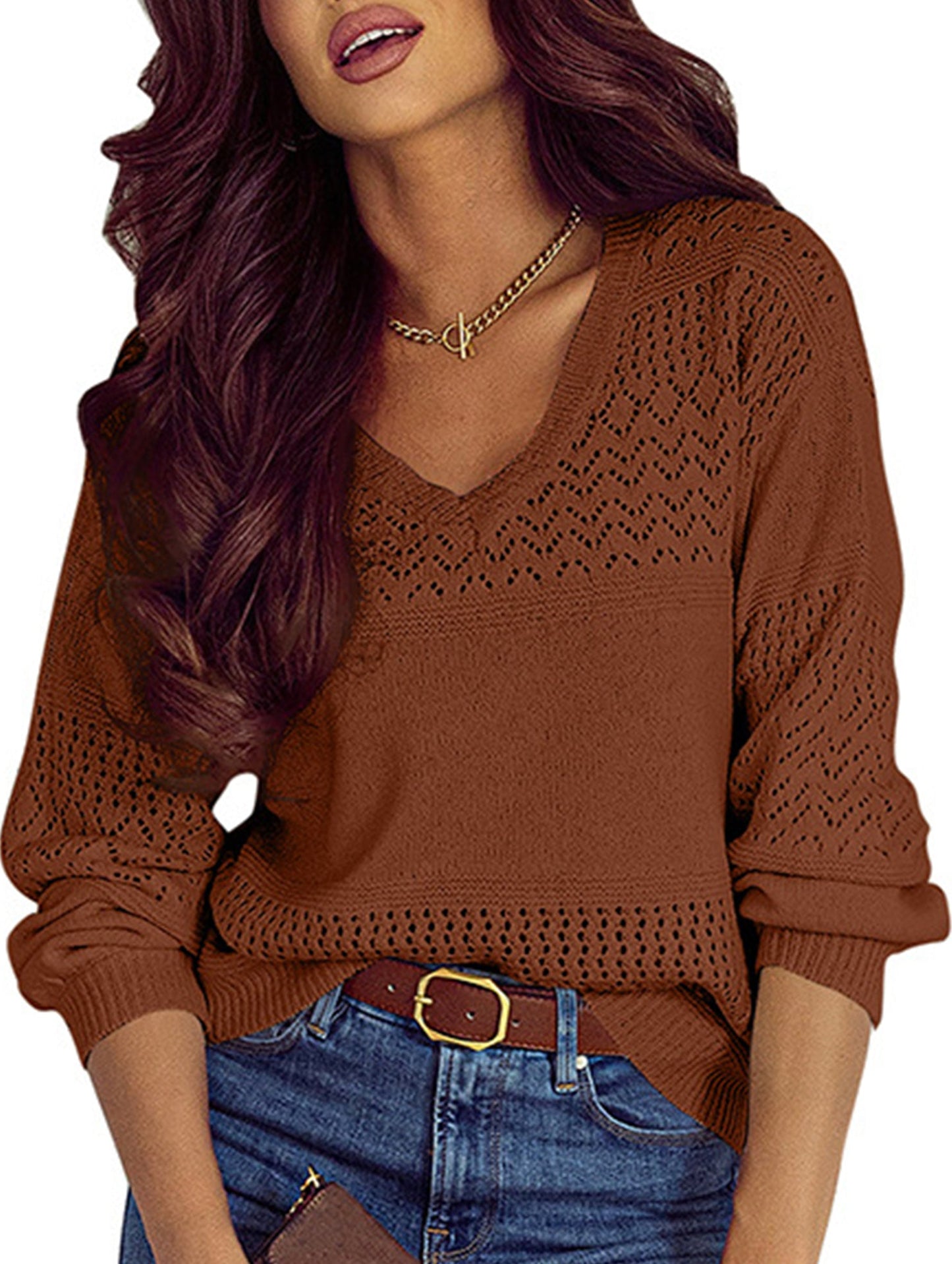 Loose versatile V-neck sweater