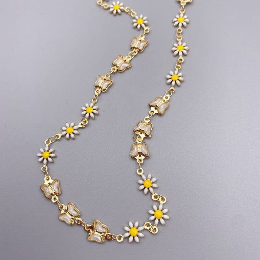 Daisy butterfly creative colorful eye necklace