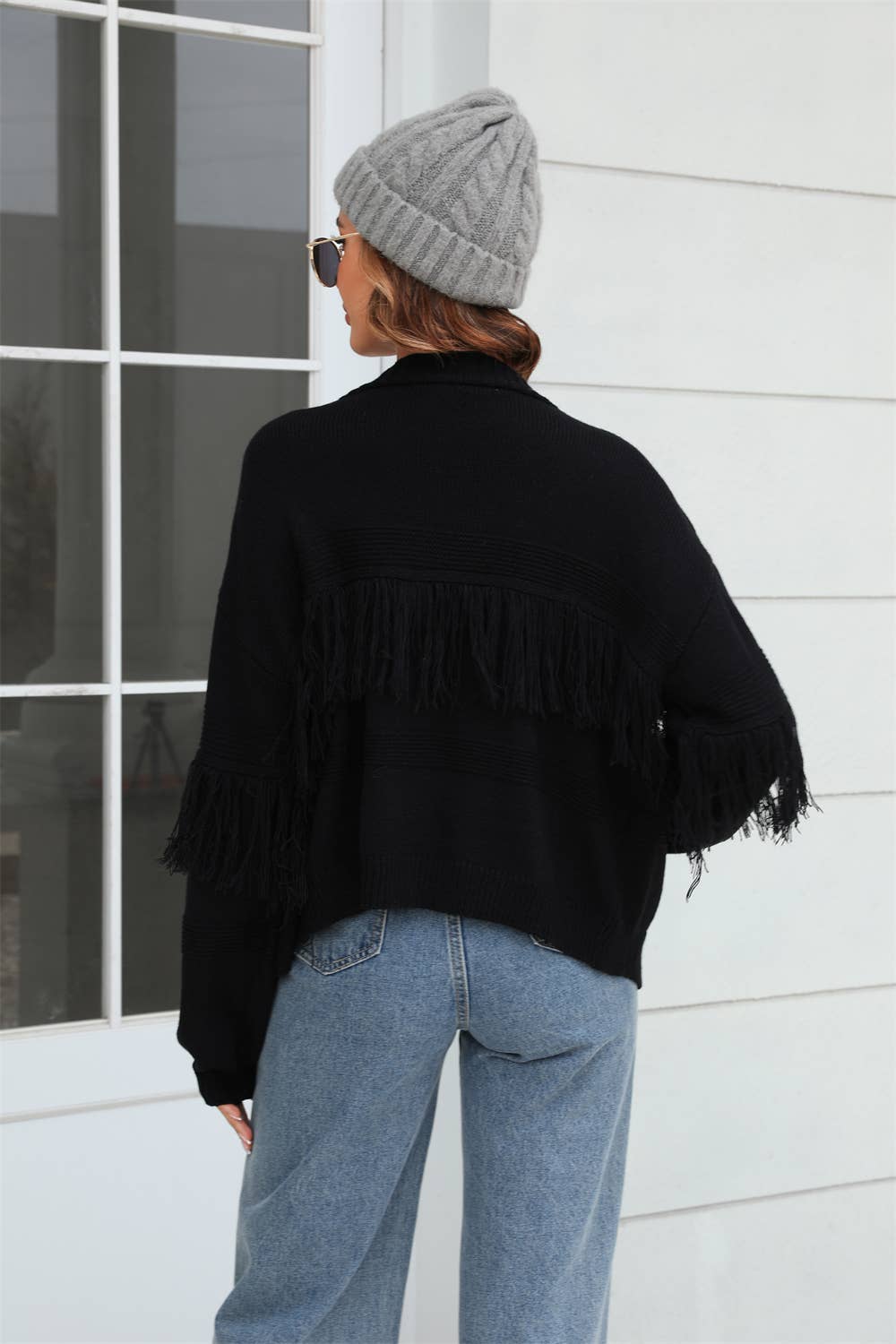 KNIT CARDIGAN FRINGE SWEATER CARDIGAN FOR WOMEN