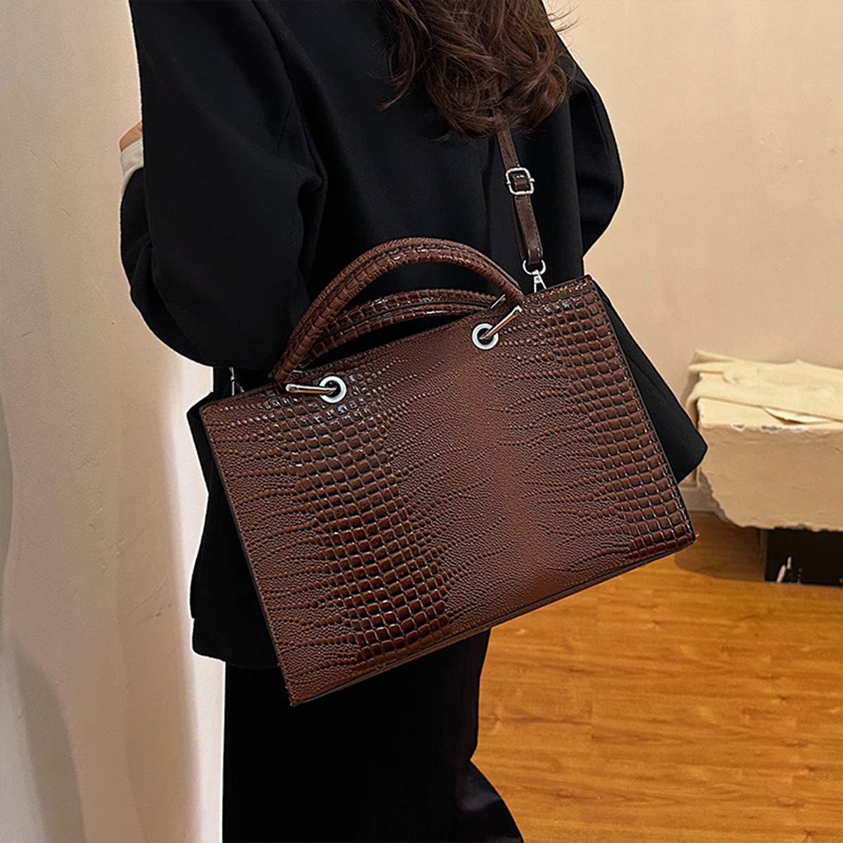 FASHION RETRO TEXTURE CROCODILE PATTERN HANDBAG_CWAB3330