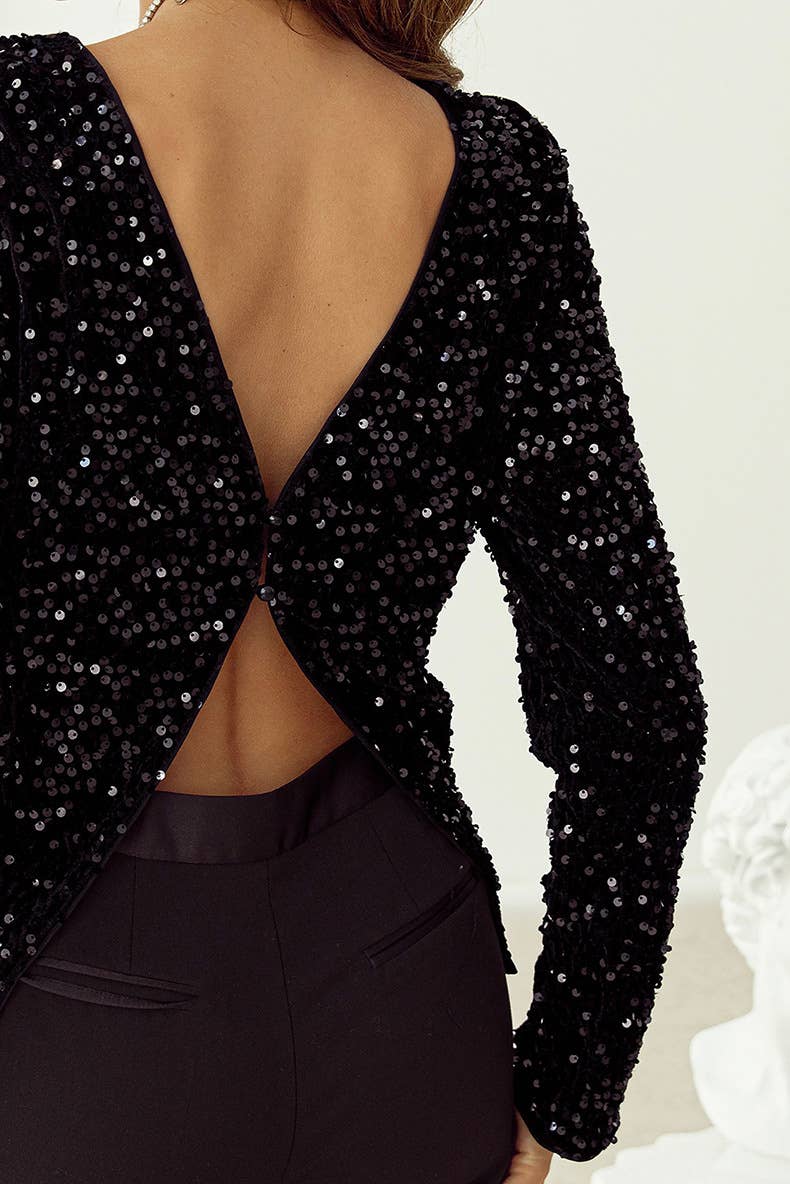 SLIM-FIT PERSONALITY SEQUIN HOLLOWED OUT HOODIE