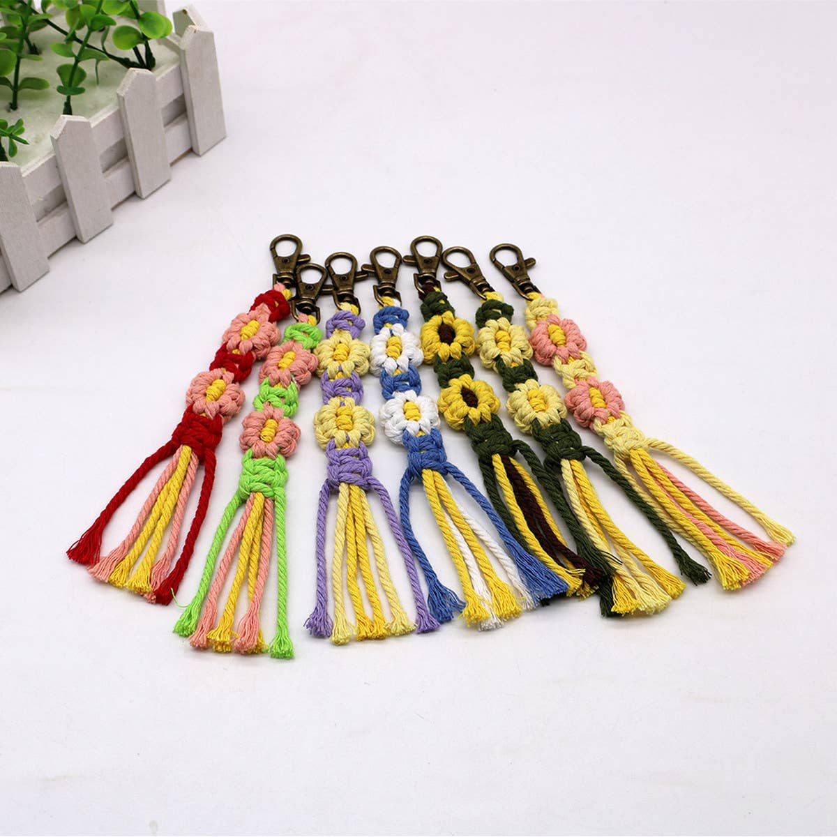 HANDMADE COTTON ROPE FLOWER WOVEN KEYCHAIN
