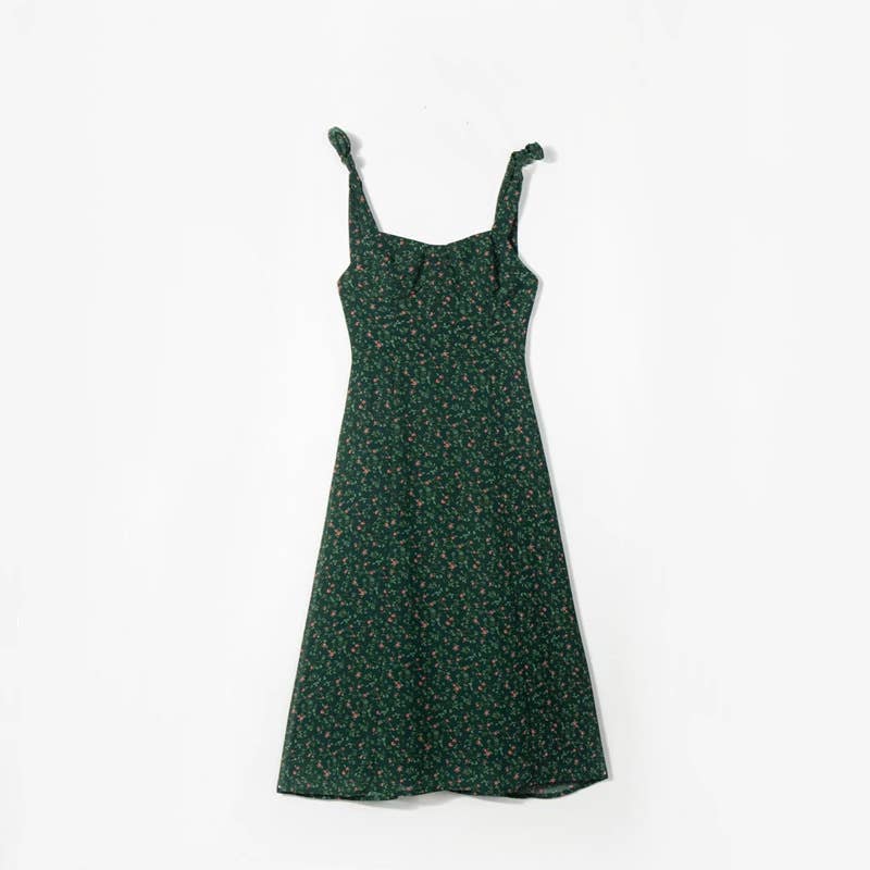 SMALL FLORAL PRINT SLIM-FIT WAIST HALTER DRESS