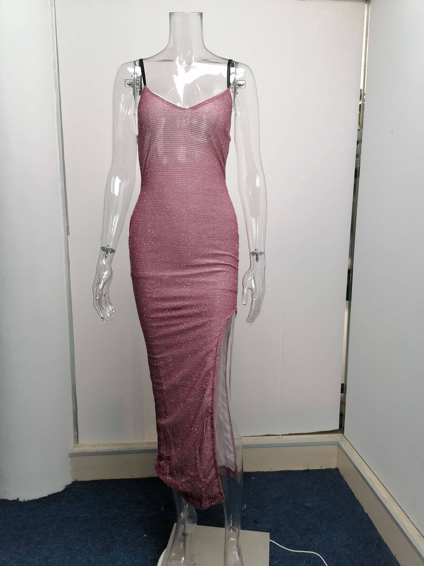 Sexy slit high-waisted halter V-neck dress