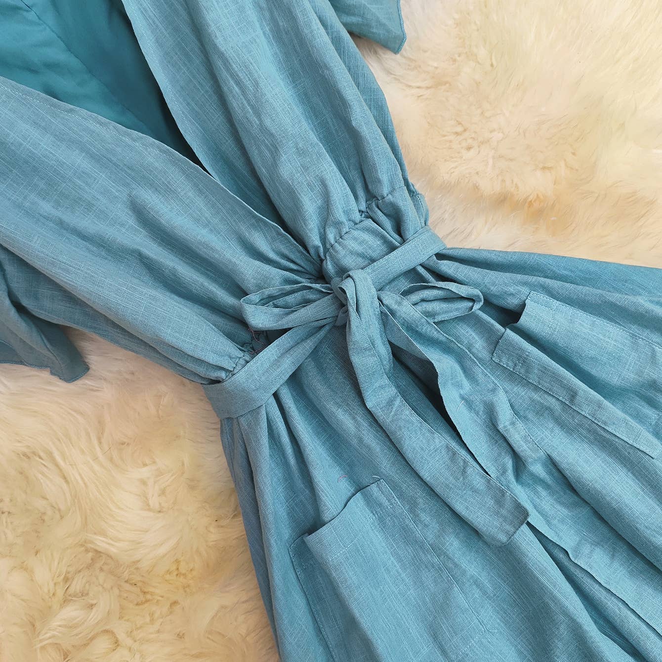 Lace-up V-neck high-waisted wide-swing dress