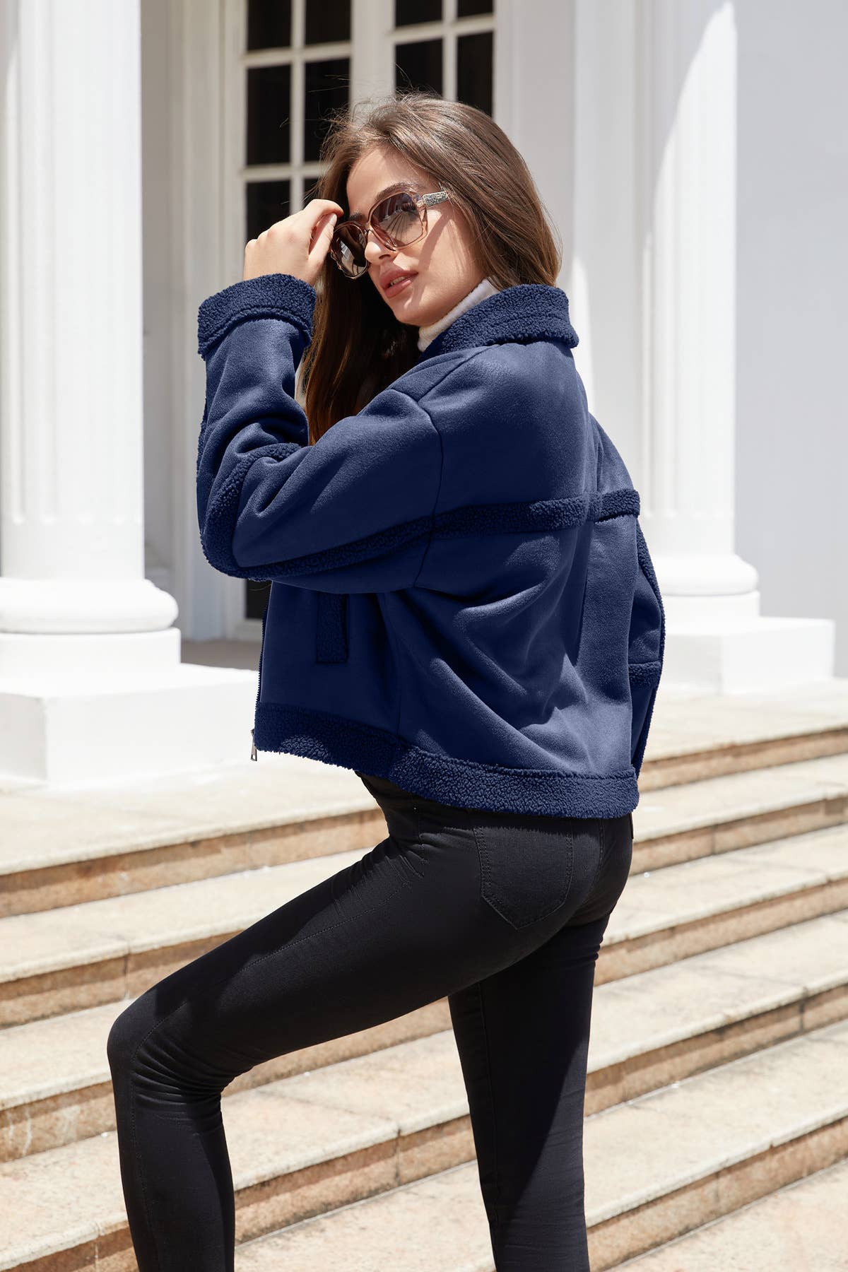 STYLISH WARM FUR COAT WITH FLEECE LAPEL