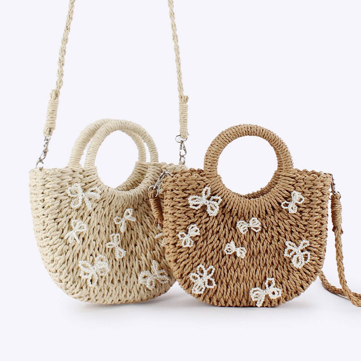 BOW KNOT SEMICIRCLE PAPER ROPE STRAW BAG_CWAB4718