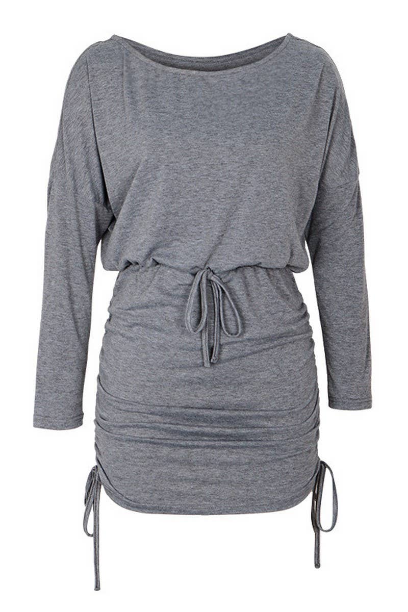 CWDHL0660_LONG SLEEVE BAT SLEEVE SOLID COLOR AUTUMN DRESS