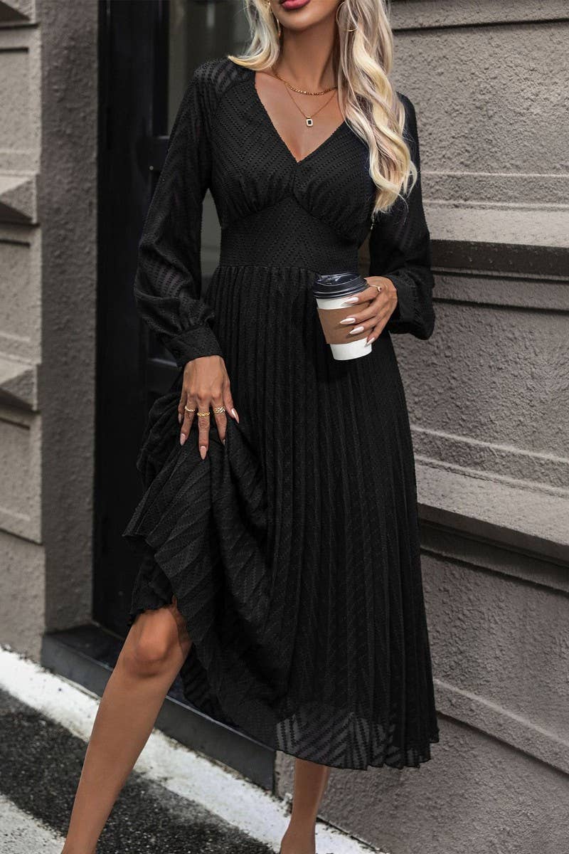 CWDMD4734_NEW LONG-SLEEVED SOLID COLOR HIGH-END DRESS