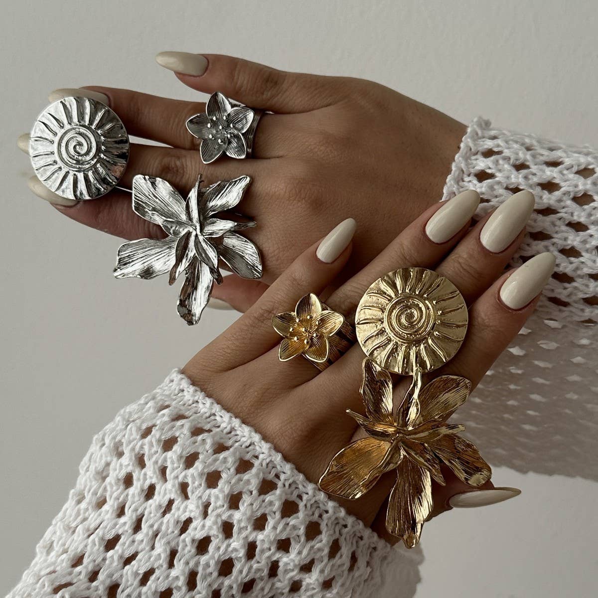 FASHIONABLE STACKING IRREGULAR HOLLOW ALLOY RING